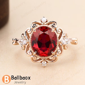 Oval Cut Lab Created Ruby Engagement Ring  Solid Gold Mossianite Ring For Women Anniversary Gift Women&#39;s Day Gift Wedding Ring Promise Ring