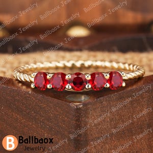 July Birthstone bridal ring Round shape red ruby wedding ring Twist design band Anniversary gifts Solid yellow gold handmade ring for women