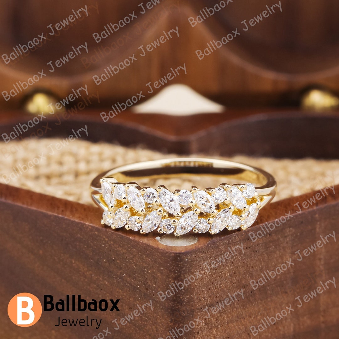 Marquise Cut Moissanite Wedding Ring Band 14K Yellow Gold Promise Ring ...