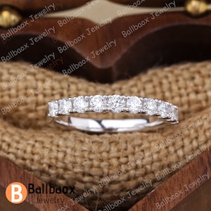 Lab Grown Diamond / Moissanite Ring Solid 14K White Gold Engagement Ring Classic Half Eternity Ring Wedding Band for Women Anniversary Ring