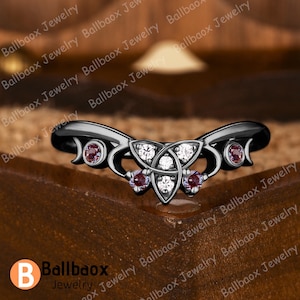 Alexandrite Wedding Band Change Color Stone Matching Band Moissanite Art Deco Ring Anniversary Gifts Handmade Ring Solid black gold ring