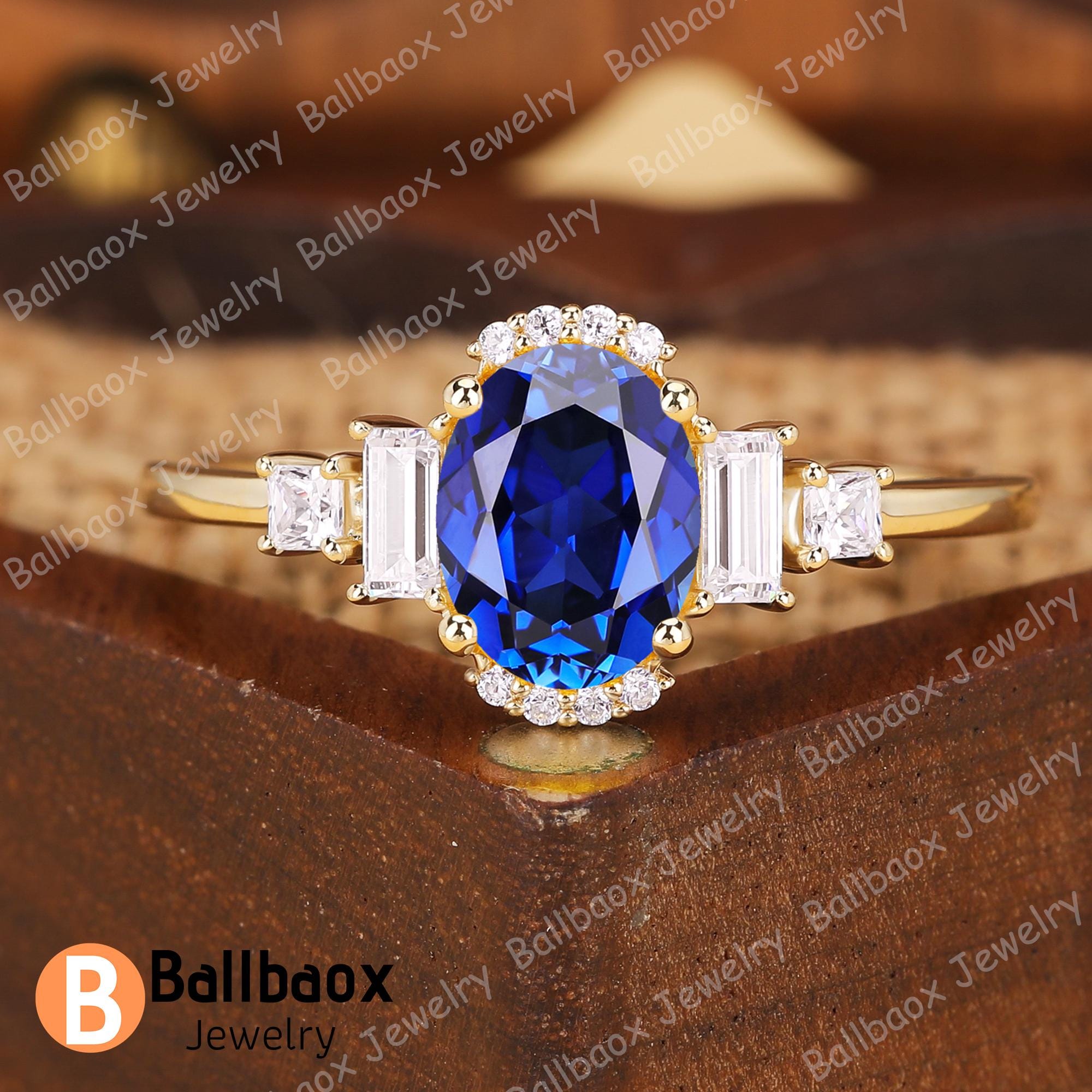 ヴィンテージオーバルカットブルーサファイアエンゲージリング