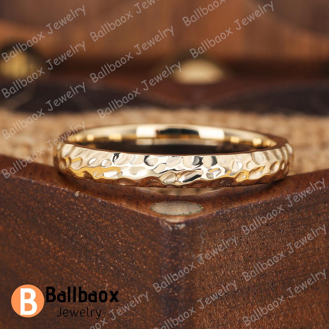 Solid Gold Band Unique Hammered Texture Wedding Band Anniversary Gift ...