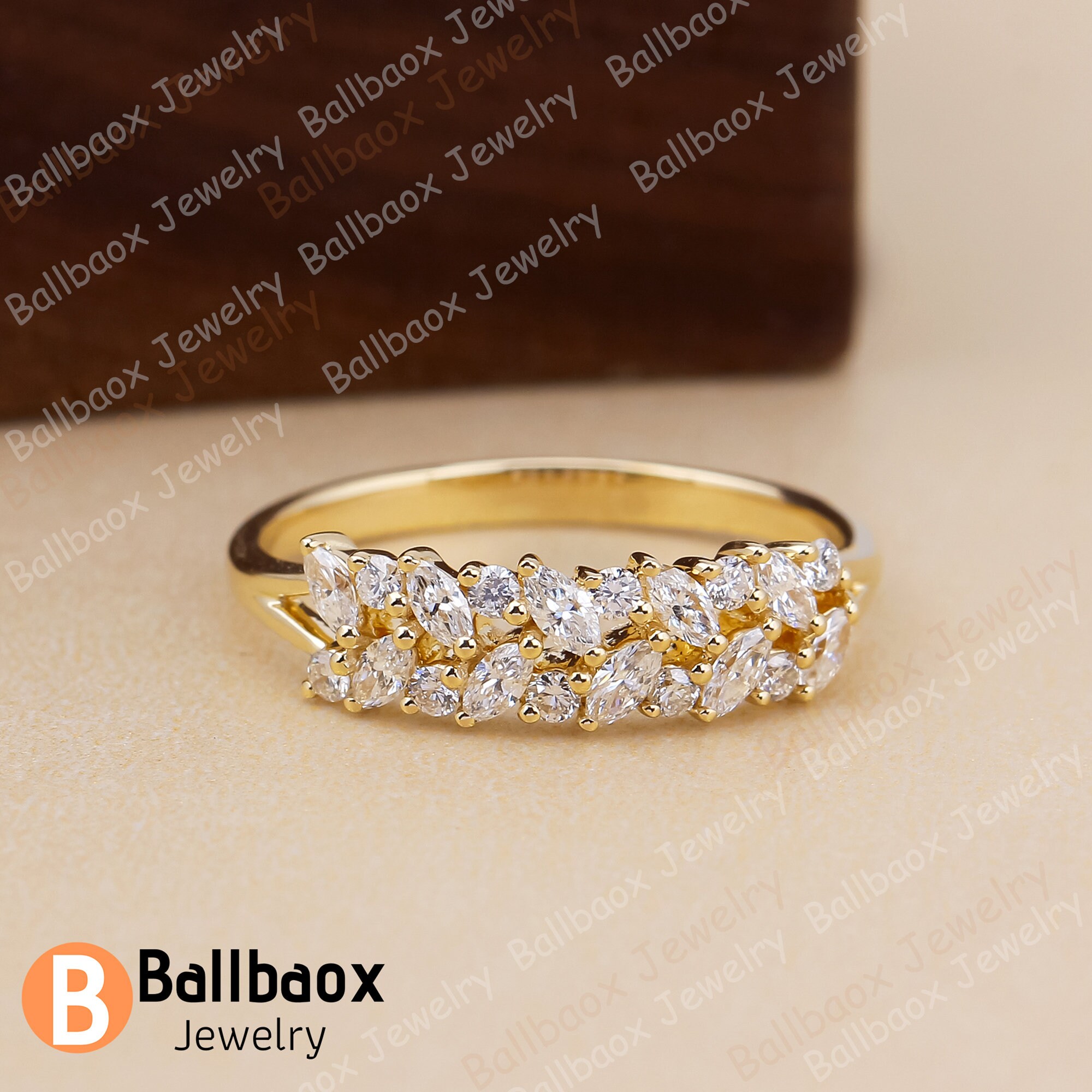 Marquise Cut Moissanite Wedding Ring Band 14K Yellow Gold Promise Ring ...