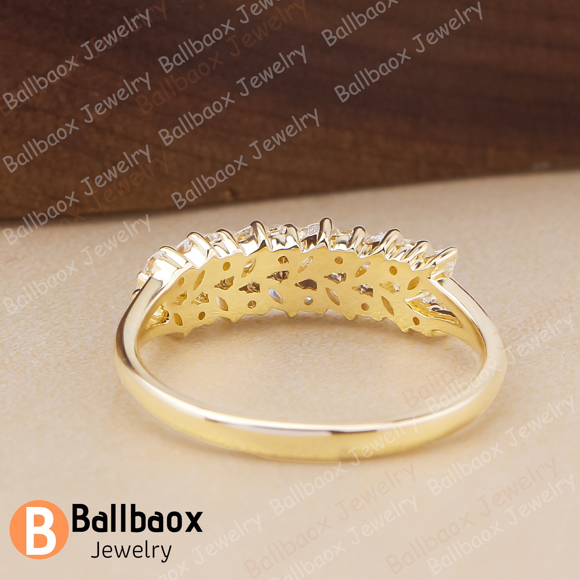 Marquise Cut Moissanite Wedding Ring Band 14K Yellow Gold Promise Ring ...