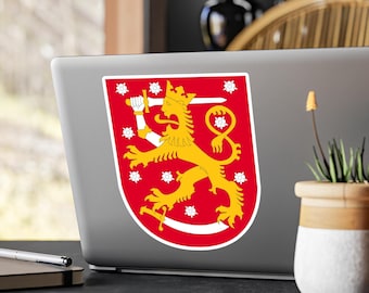 Sticker Fins wapenschild leeuw, Kiss-Cut vinyl sticker | Sticker heraldische schild