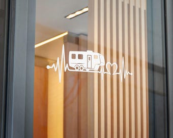 Camper Heartbeat Line Sticker die-cut sticker | RV caravan decal