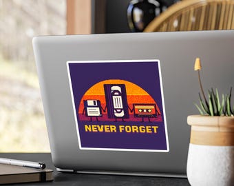 Retro sticker 'Never Forget' floppy tapecassette | Vinylsticker: