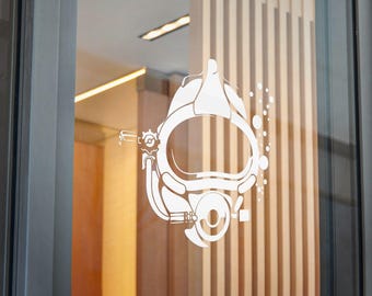 Sticker illustratie helm duiker | Gestanste sticker