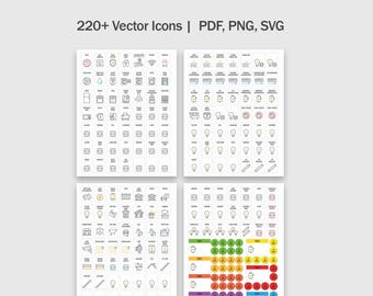 Iconenpakket slim elektrisch paneel | 220+ realistische vectorsymbolen voor elektrische borden