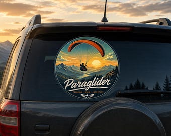 Paraglider Sunset Vintage Badge Sticker | Die-Cut Sticker