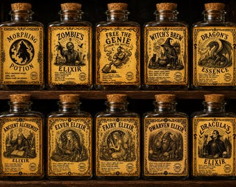 Vintage Potion Labels Printable Set | Halloween Bottle Labels | Gothic Apothecary Stickers | Fantasy Elixir Labels | Instant Download