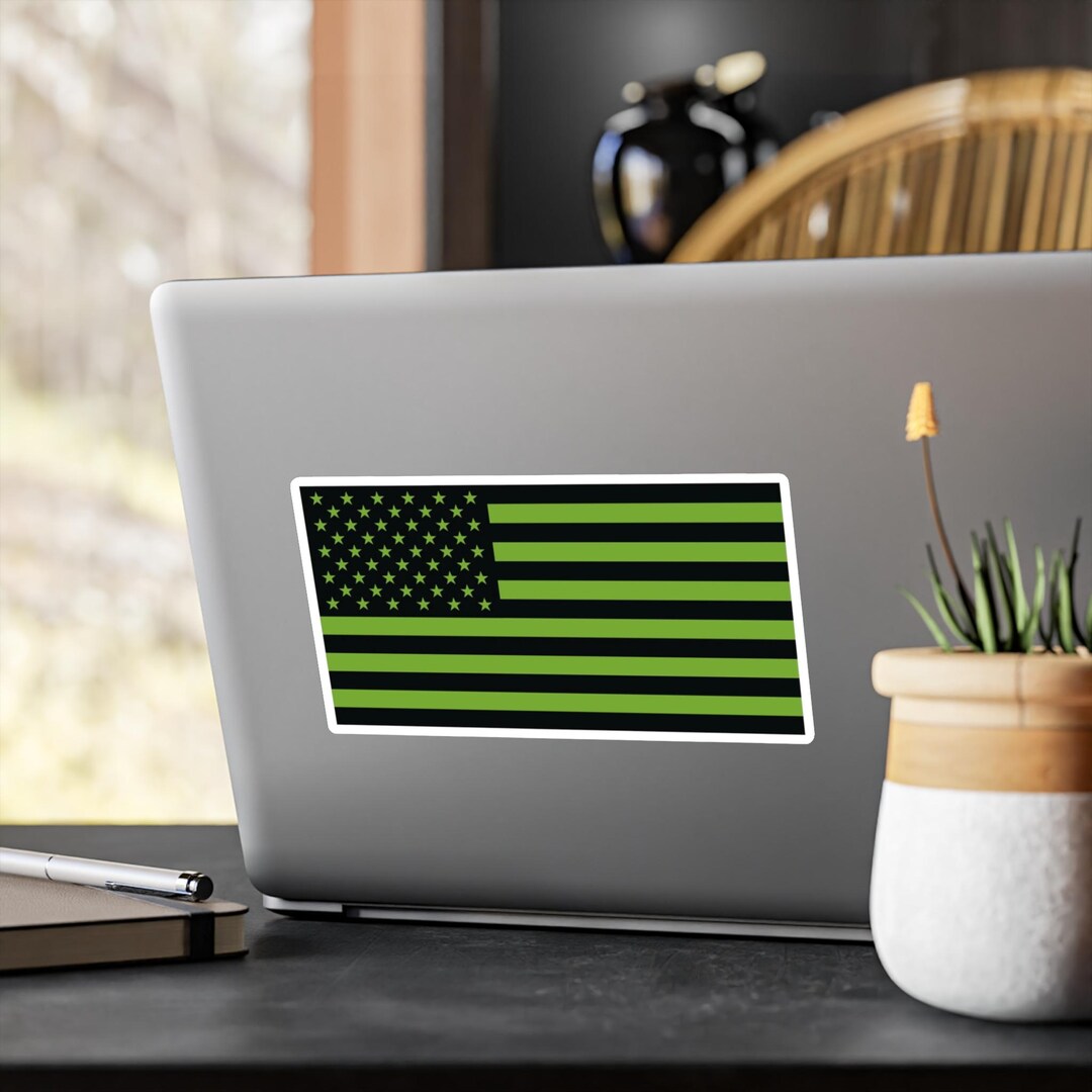 Subdued OD Green American Flag Sticker Kiss-cut Vinyl Decals | USA Flag ...