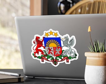 Naklejka z herbem Łotwy, wycinana z winylu | Flaga Łotwy LVA LV