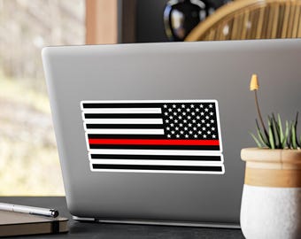 シンレッドライン 落ち着いたアメリカ国旗ステッカー キスカットビニールデカール | 消防士 EMT USA