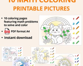 10 Math Coloring Printable Pictures - Coloring Pages - Kid Math Game - Instant Download - Educational Resources - Mathematics Activities