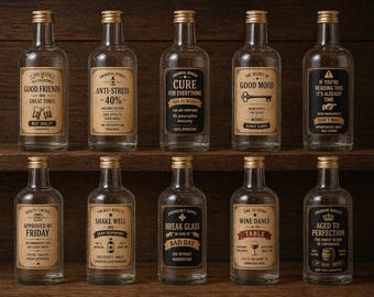 Vintage Alcohol Labels Bundle, Funny Bottle Labels, Whiskey Wine Decor, Printable Bar Signs, Retro Drinking Posters, Instant Download Set