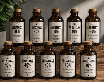 面白い正直なアルコールラベル（印刷可能）、アンチストレス40%、皮肉なウォッカラベル、ジョークギフトボトルステッカー、ミニマルデザイン