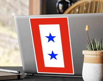 Sticker met twee blauwe sterren rode rand | Kiss-cut vinyl sticker