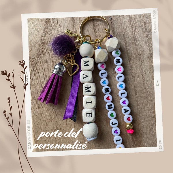 Bijoux de Sac / Porte Clé / personnalisé / prénoms / initiales / perles en bois