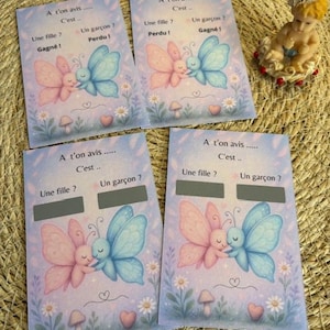 Carte à gratter annonce sexe bébé / Naissance, Babyshower / gender reveal scratch card / baby /papier prémium / Surprises / Garçon / Fille
