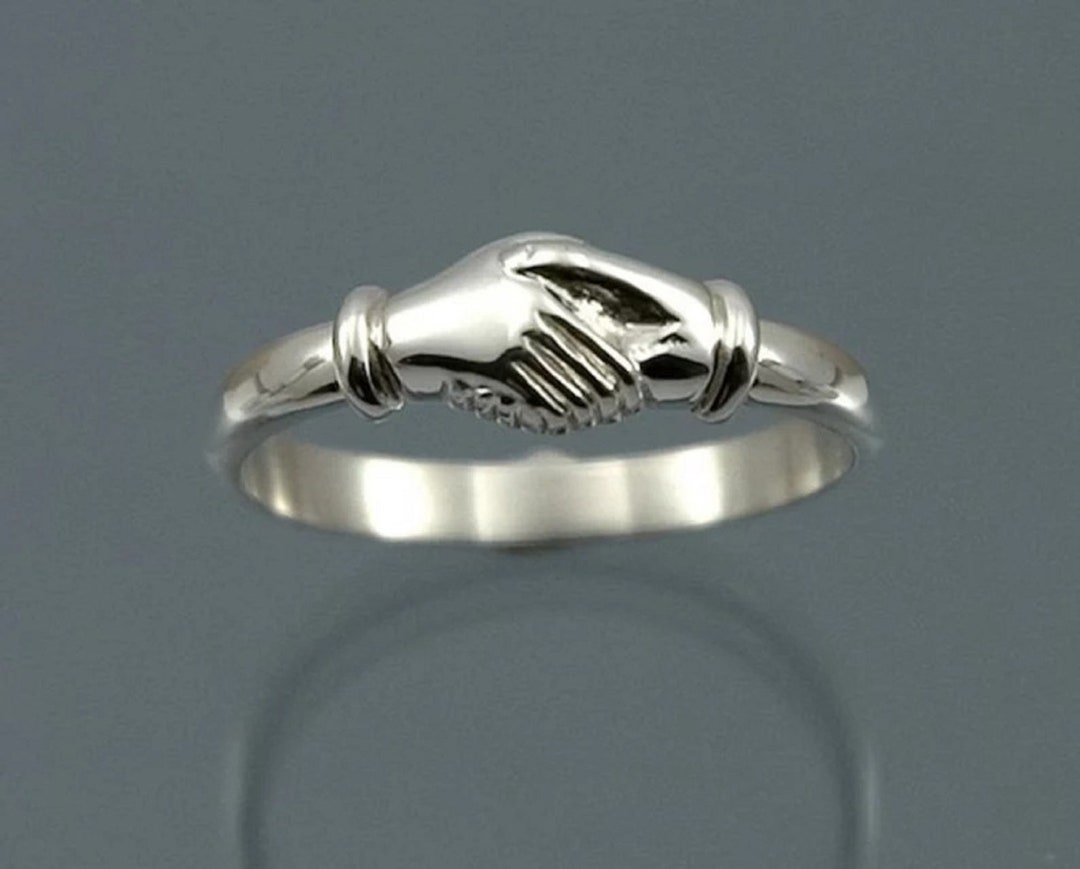 Vintage Handshake Ring 925 Sterling Silver Ring Handmade Etsy