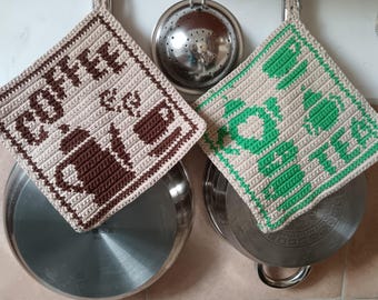 Crochet Pattern | Coffe Tea Potholder | Tapestry Crochet Pattern | Single Monochrom Crochet Pattern | Instant Download | PDF