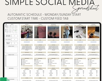 Social Media Content Calendar, Google Sheet Spreadsheets, Social Media Monthly Content Planner,Instagram, Youtube, TikTok, Facebook Plan