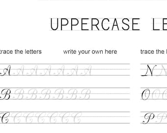 Hojas de trabajo de cursiva imprimibles: 8 páginas (letras y palabras) / Para niños de secundaria en adelante / Solo archivo PDF / Práctica de escritura cursiva