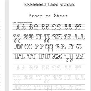 Op de afbeelding: Afdrukbare cursieve handschriftwerkbladen met 41 pagina's. De werkbladen bevatten oefenbladen voor kleine en hoofdletters. De tekst "ABC 4 SIZES" staat onderaan de afbeelding. De bovenkant van de afbeelding leest "DIRECT DOWNLOADEN PRINTBARE PDF PLANNER".