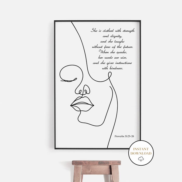 Proverbs 31:25, She Is Clothed With Strength And Dignity, She Laughs Without Fear Of The Future, Bible Verse Wall Art, Scripture Printable