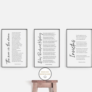 If Poem Invictus Poem and Man in the Arena, Set Of 3 Printable Inspirational Poems, Literature Prints, Home Office Decor, Student Wall Art image 1