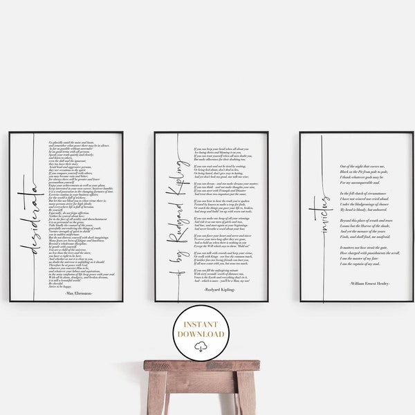 If Poem Invictus Poem and Desiderata, Inspirational Poems, Printable Literature Print Set, Home Office Decor, Poetry Gifts, Student Wall Art