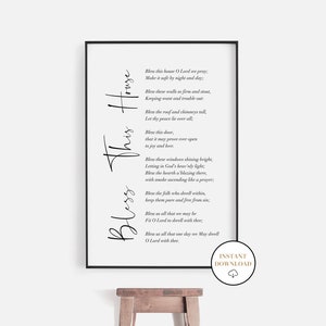 Bless This House, House Blessing Sign, Printable Wall Art, Prayer Poster, Bible Verse Print, Christian Scripture, Poem,Song,Digital Download