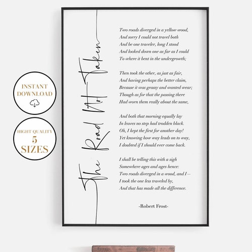The Road Not Taken Robert Frost Inspirational Print Black - Etsy