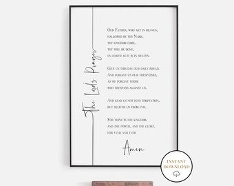 The Lords Prayer Print, Our Father Prayer Printable, Bible Verse Sign, Christian Home Scripture Sign, Scripture Wall Art, Christian Decor