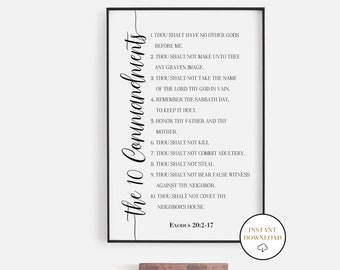 The 10 Commandments, Bible Verse Wall Art, Printable Scripture, Bible Quote Poster, Printable Blessing, Spiritual Art, Christian Home Decor