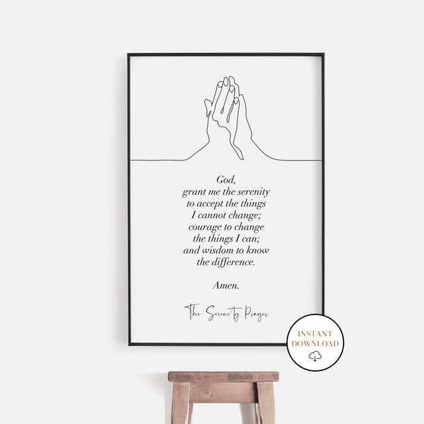 The Serenity Prayer Wall Art, Printable Bible Verse Print, Christian Scripture Print, Religious Bedroom Decor, Inspirational Sobriety Gift