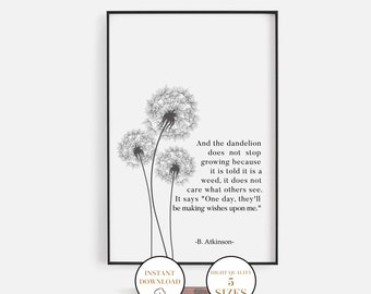 Dandelion Wish Quote, Printable Dandelion Wall Art, Motivational Print, Positivity Quote Gift, Inspiring Words Sign, Home Decor Wall Art