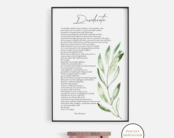 Desiderata Poem Art Print by Max Ehrmann, Inspirational Poem, Desiderata Poster, Desiderata Poetry Wall Art, Motivational Graduation Gift