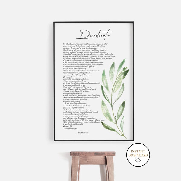 Desiderata gedicht Art Print door Max Ehrmann, inspirerende gedicht, Desiderata poster, Desiderata poëzie kunst aan de muur, motiverende graduatiegift