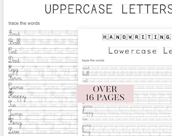 Hojas de trabajo de cursiva imprimibles: 16 páginas (letras y palabras) / Para niños de secundaria y mayores + adultos / Solo archivo PDF / Libro de práctica de cursiva