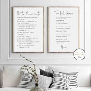 The Lord's Prayer, The 10 Commandments Wall Art, Set of 2 Scripture, Christian Home Decor, Printable Bible Verse Wall Art, Religious Decor