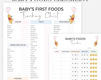 Liste de contrôle imprimable pour les premiers aliments pour bébé, tableau de sevrage, plus de 160 listes d'inventaire des premiers aliments, suivi de l'alimentation nouvelle maman, journal des aliments pour bébé, téléchargement numérique