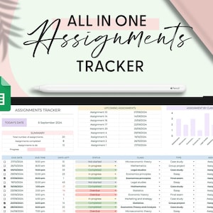 Student Planner Assignment Tracker Academic Planner Google Sheets Template College Planner Homework Study Planner Task List Weekly Dashboard