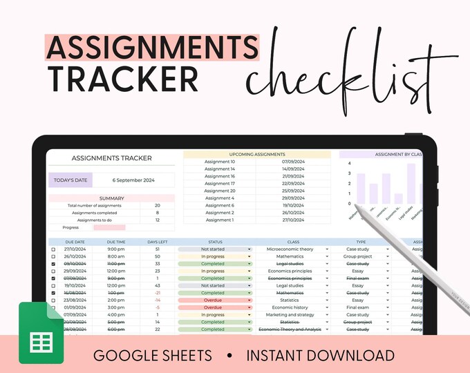 Google Sheets Assignment Tracker Student Planner Academic Template ...