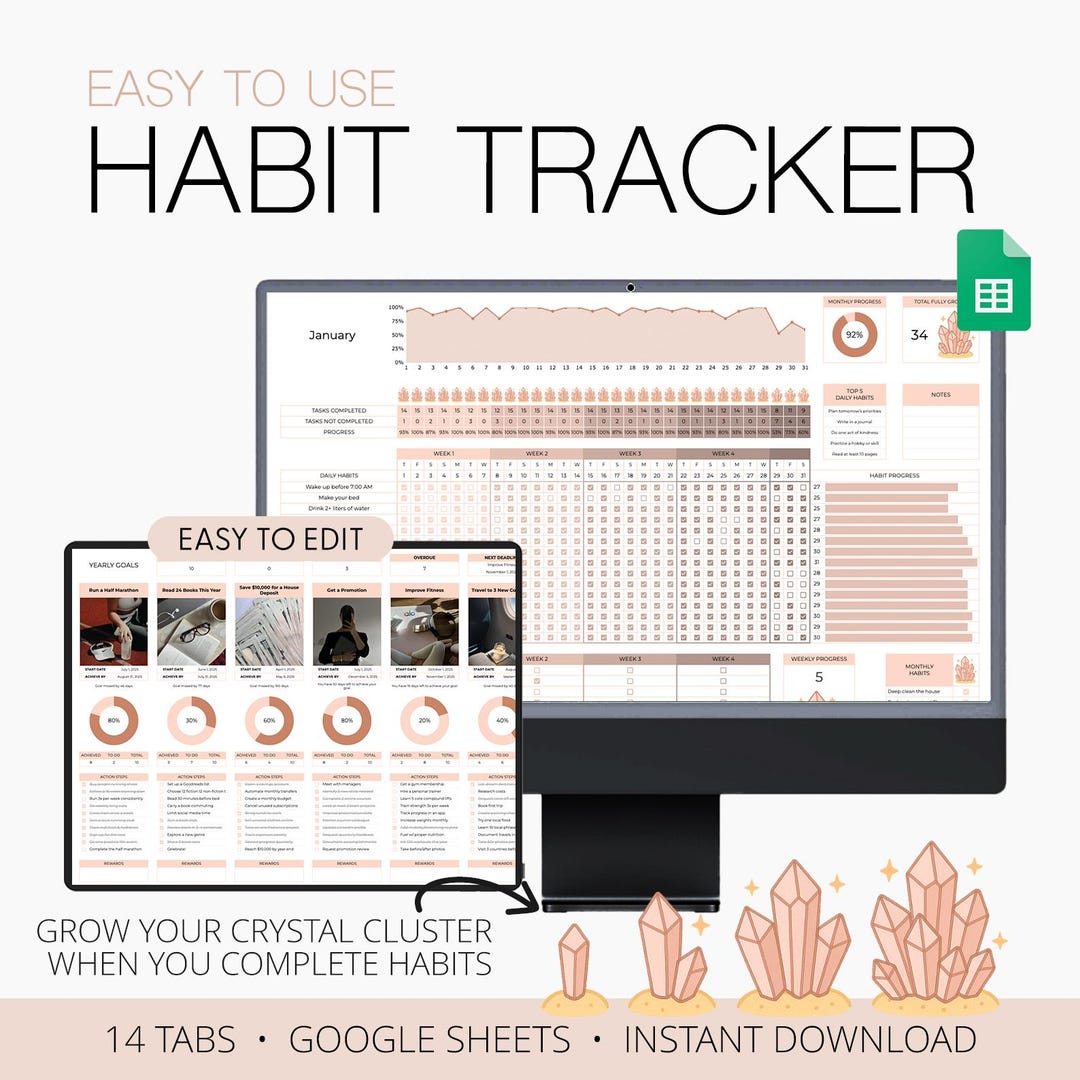 Habit Tracker Google Sheets Daily Weekly Monthly Goal Tracker Routine ...