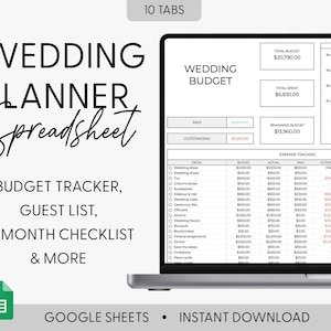 Digital Wedding Planner Spreadsheet, Wedding Planning Budget Google Sheet, Wedding Checklist Tracker Template Wedding All in one List bundle