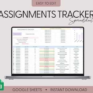 Student Planner & Assignment Tracker Google Sheets Excel College Spreadsheet Class Timetable Academic Planner Template Assignment Tracking