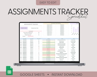 Student Planner & Assignment Tracker Google Sheets Excel College Spreadsheet Class Timetable Academic Planner Template Assignment Tracking